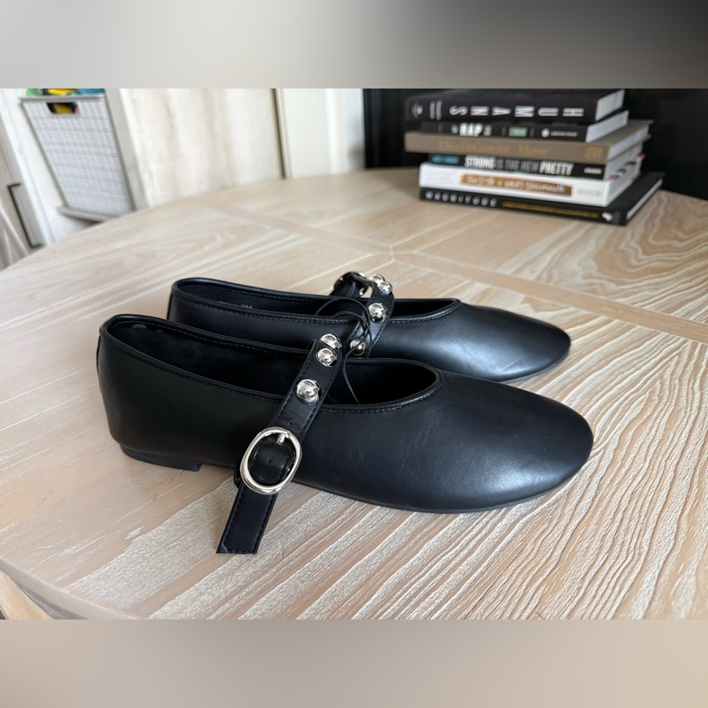 CL by Laundry|Women’s Black Balletcore Flats with Silver Buckle & studded detail - Picture 7 of 12